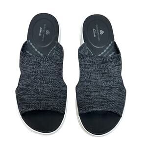 Clarks Cloudsteppers Black Knit Slide Sandals Platform Comfort US 10